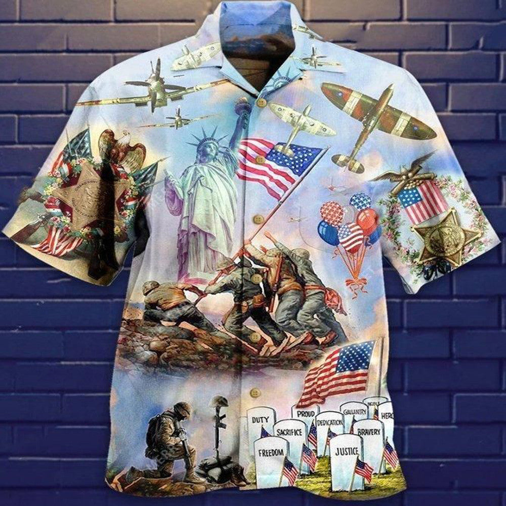 4th Of July Veterans Hawaiian Shirt Happy Independence Day Mens Short Sleeve Button Up